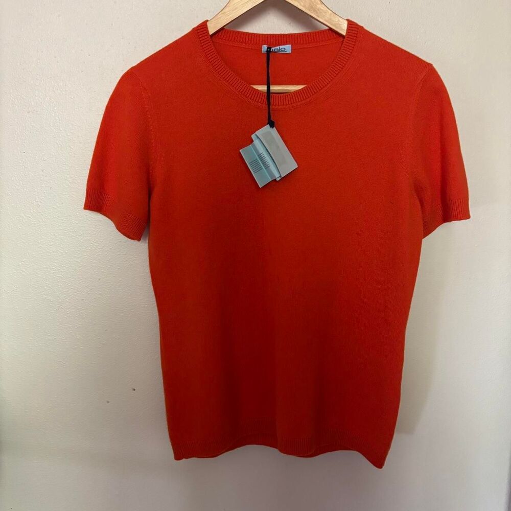 NWT Malo Italian Cashmere Bright Orange Short Sleave Top Size Large